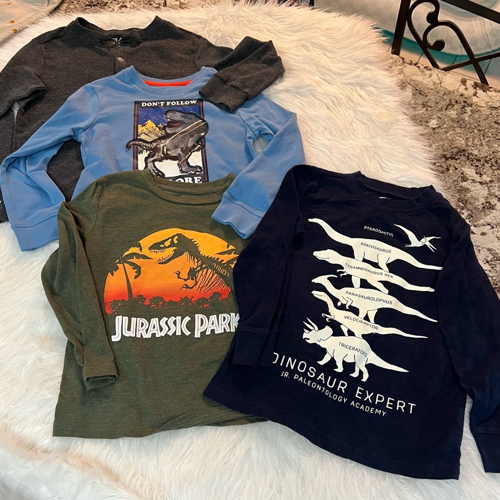 Bundle of 4 Dinosaur Graphic Long Sleeve Tees - Blue, Green, Black